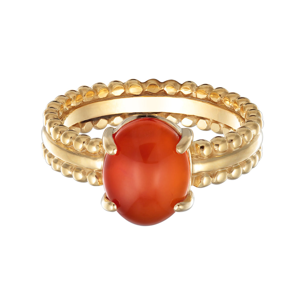 Orange Cincin Perhiasan Perak 925 Wanita Statement Twisted Carnelian Gold Plated