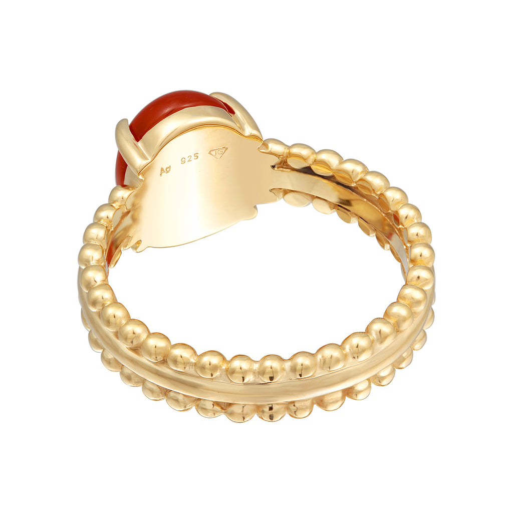 Orange Cincin Perhiasan Perak 925 Wanita Statement Twisted Carnelian Gold Plated