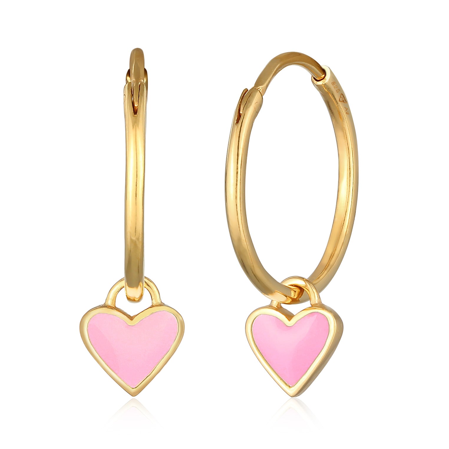 Rose Perhiasan Wanita Perak Asli - Silver Anting Creoles Heart Enamel Pink Gold Plated