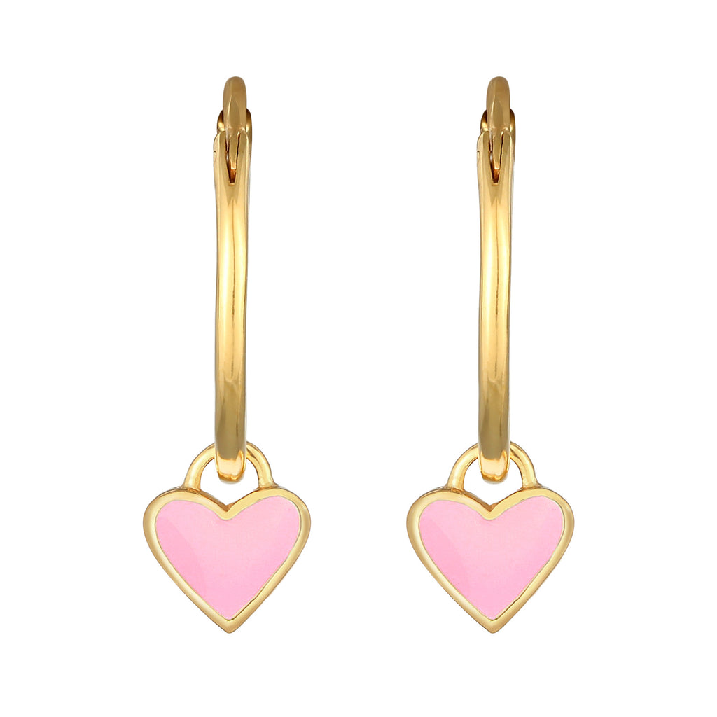 Rose Perhiasan Wanita Perak Asli - Silver Anting Creoles Heart Enamel Pink Gold Plated