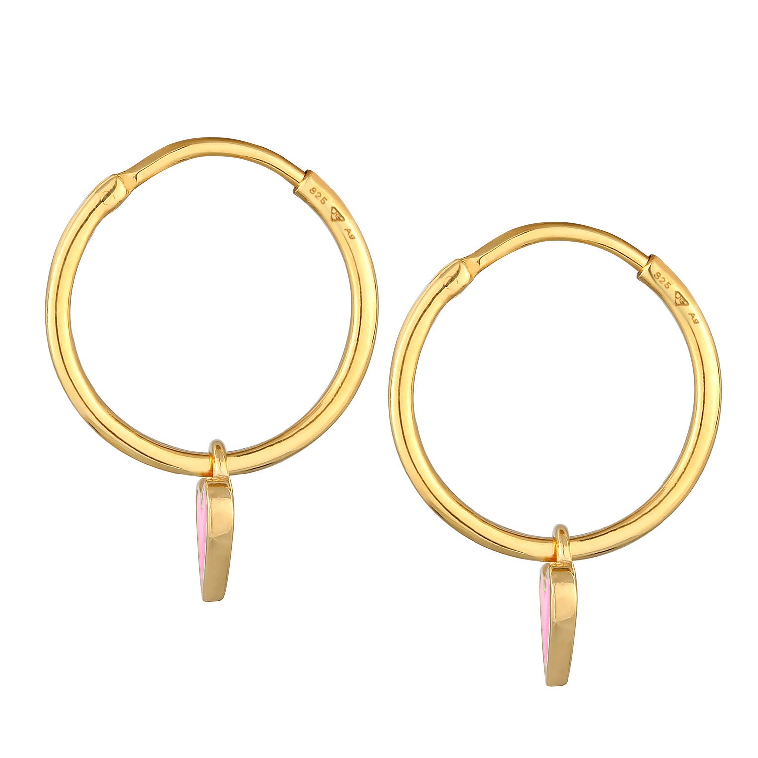Rose Perhiasan Wanita Perak Asli - Silver Anting Creoles Heart Enamel Pink Gold Plated