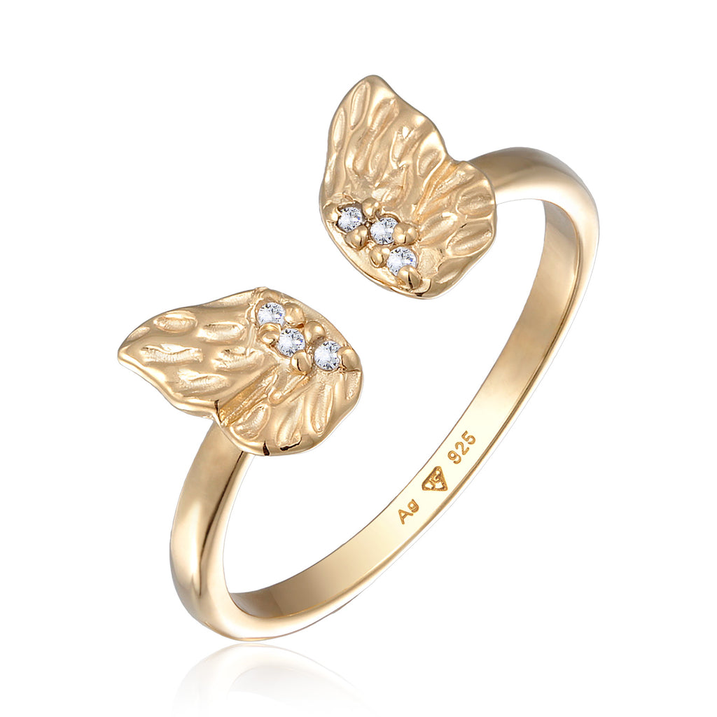 Gold - Elli | Ring Open Butterfly Wings Zirconia 925 Sterling Silver Gold Plated