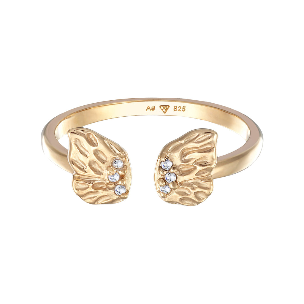 Gold - Elli | Ring Open Butterfly Wings Zirconia 925 Sterling Silver Gold Plated