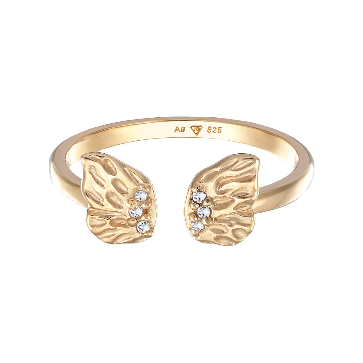 Gold - Elli | Ring Open Butterfly Wings Zirconia 925 Sterling Silver Gold Plated