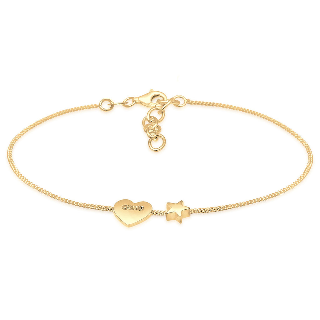 Gold Perhiasan Wanita Perak Asli - Silver Gelang Heart Stars Astro Filigree Gold Plated