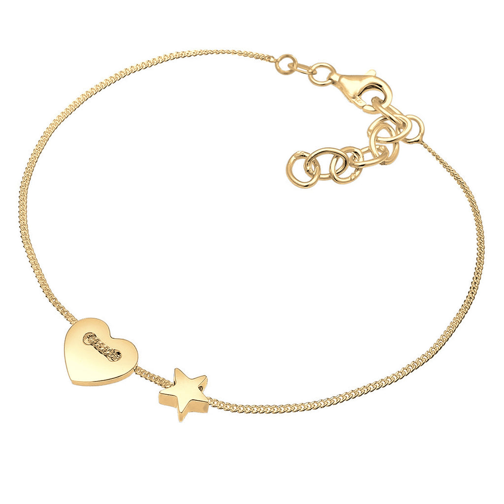 Gold Perhiasan Wanita Perak Asli - Silver Gelang Heart Stars Astro Filigree Gold Plated