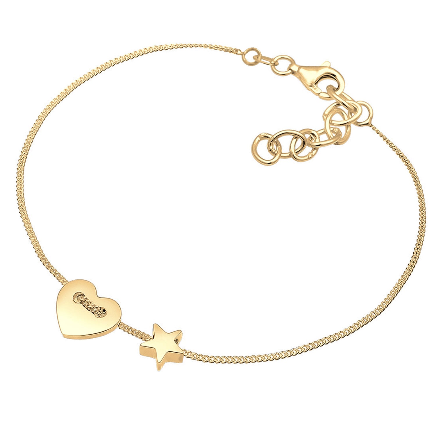 Gold Perhiasan Wanita Perak Asli - Silver Gelang Heart Stars Astro Filigree Gold Plated