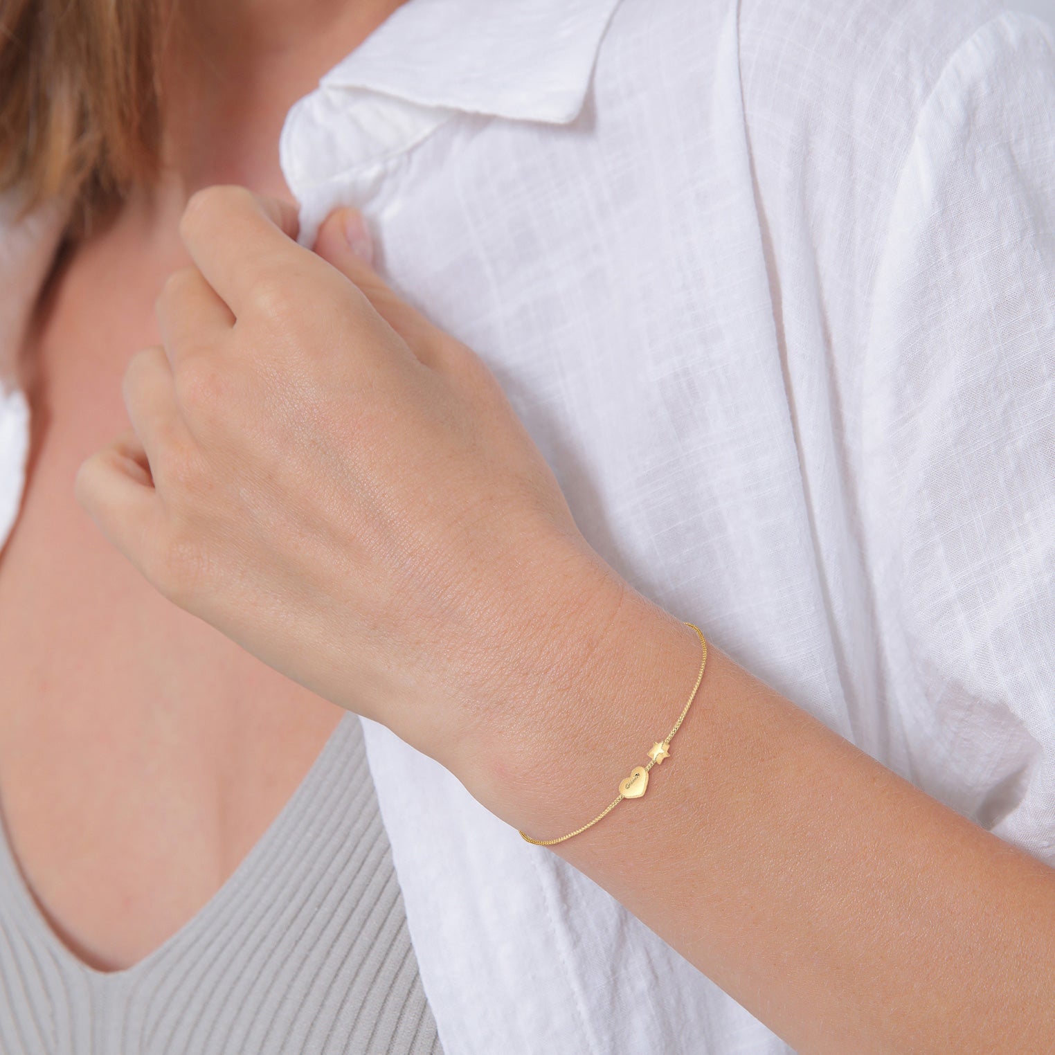 Gold Perhiasan Wanita Perak Asli - Silver Gelang Heart Stars Astro Filigree Gold Plated
