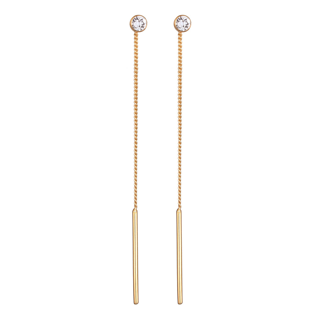 Gold Anting Perhiasan Perak 925 Wanita Ear Hanger Pull Through Crystal Gold Plated