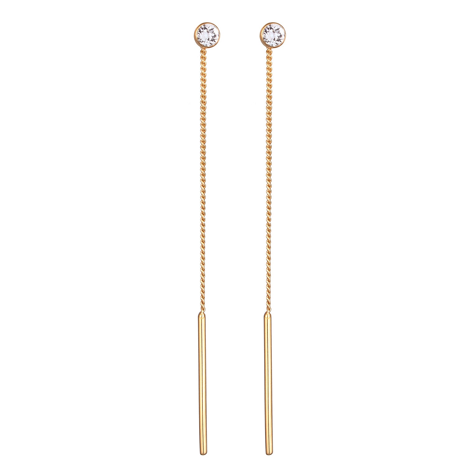 Gold Anting Perhiasan Perak 925 Wanita Ear Hanger Pull Through Crystal Gold Plated