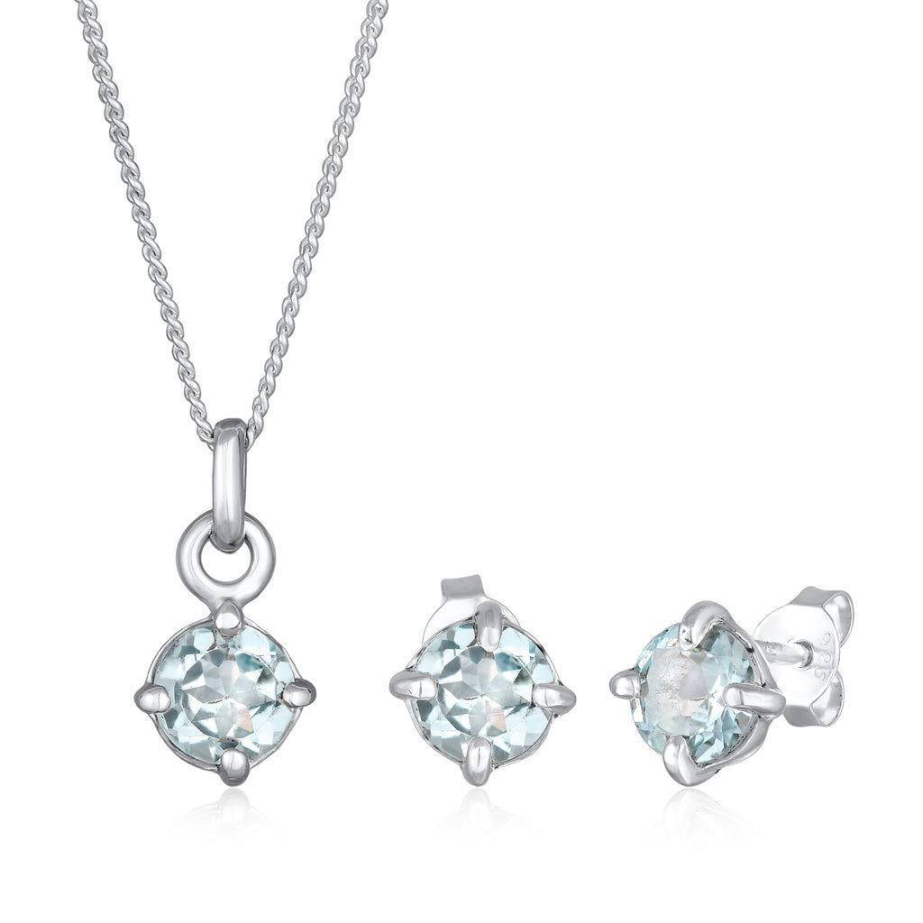 Silver Jewelry Set Solitaire Set Stud Topaz In 925 Sterling Silver