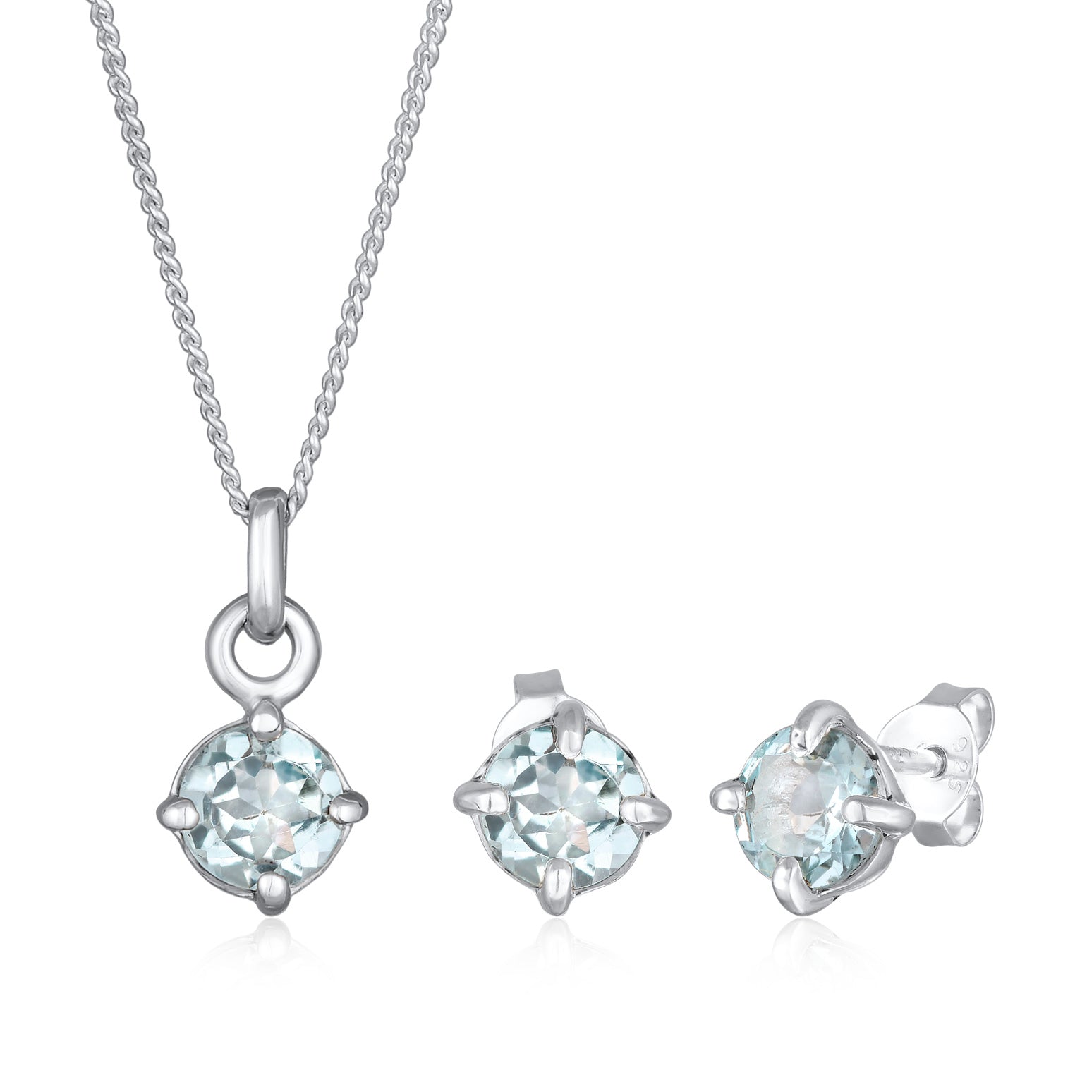Silver Jewelry Set Solitaire Set Stud Topaz In 925 Sterling Silver