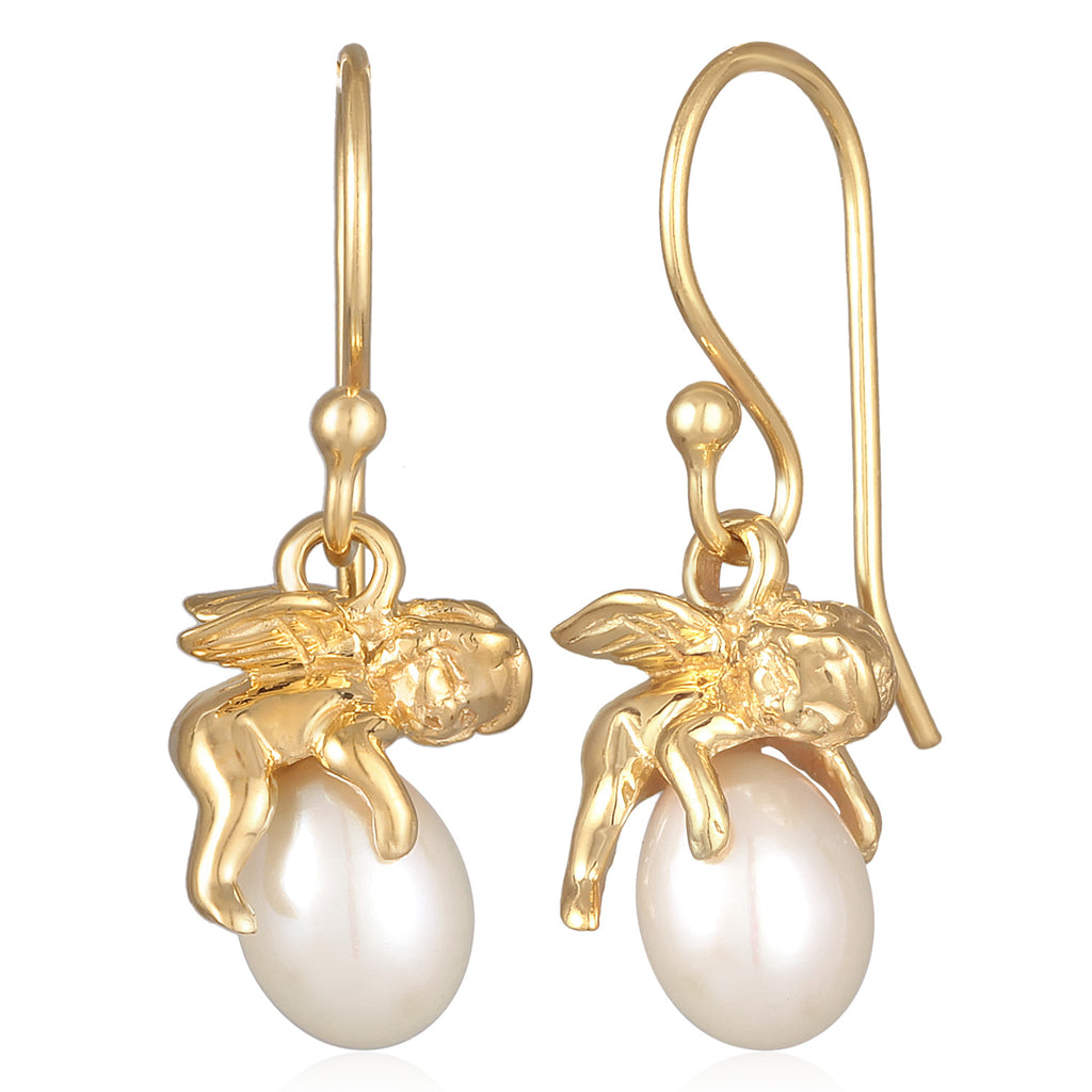 Anting perak 925 dengan liontin malaikat dan mutiara elegan Elli Jewelry