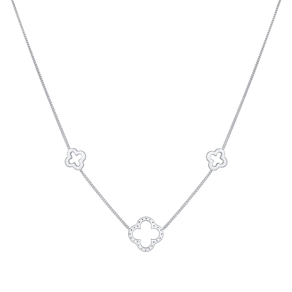 Silver Kalung Perhiasan Perak 925 Wanita Cloverleaf Symbol Luck Zirconia