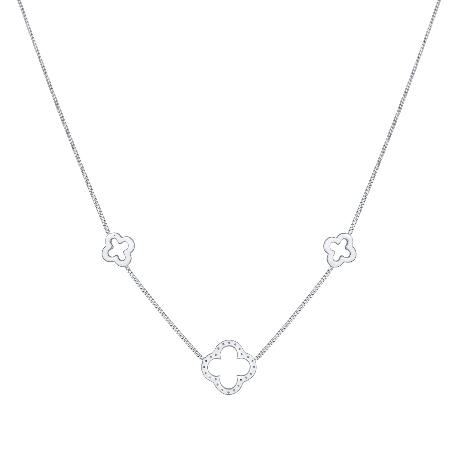 Silver Kalung Perhiasan Perak 925 Wanita Cloverleaf Symbol Luck Zirconia