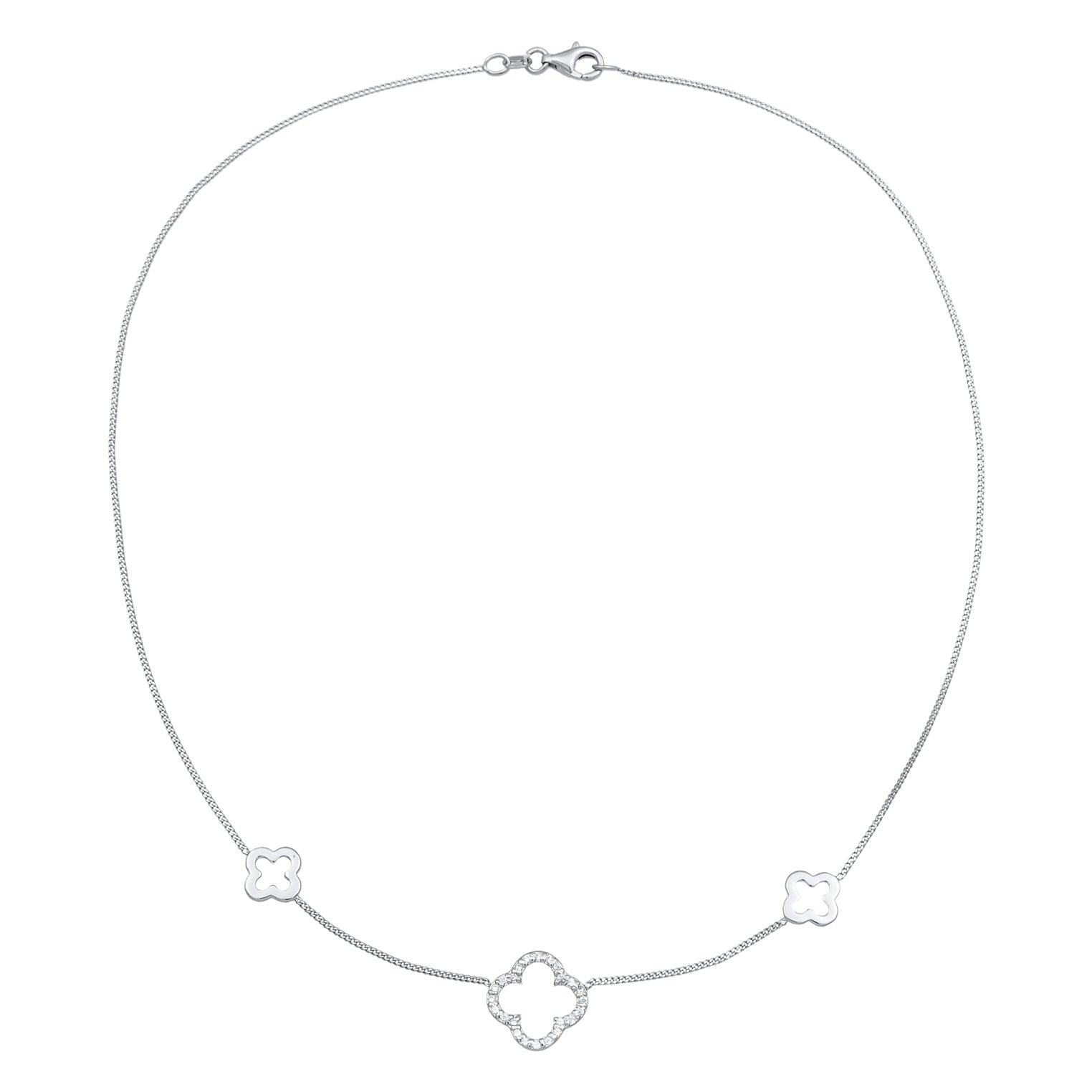 Silver Kalung Perhiasan Perak 925 Wanita Cloverleaf Symbol Luck Zirconia