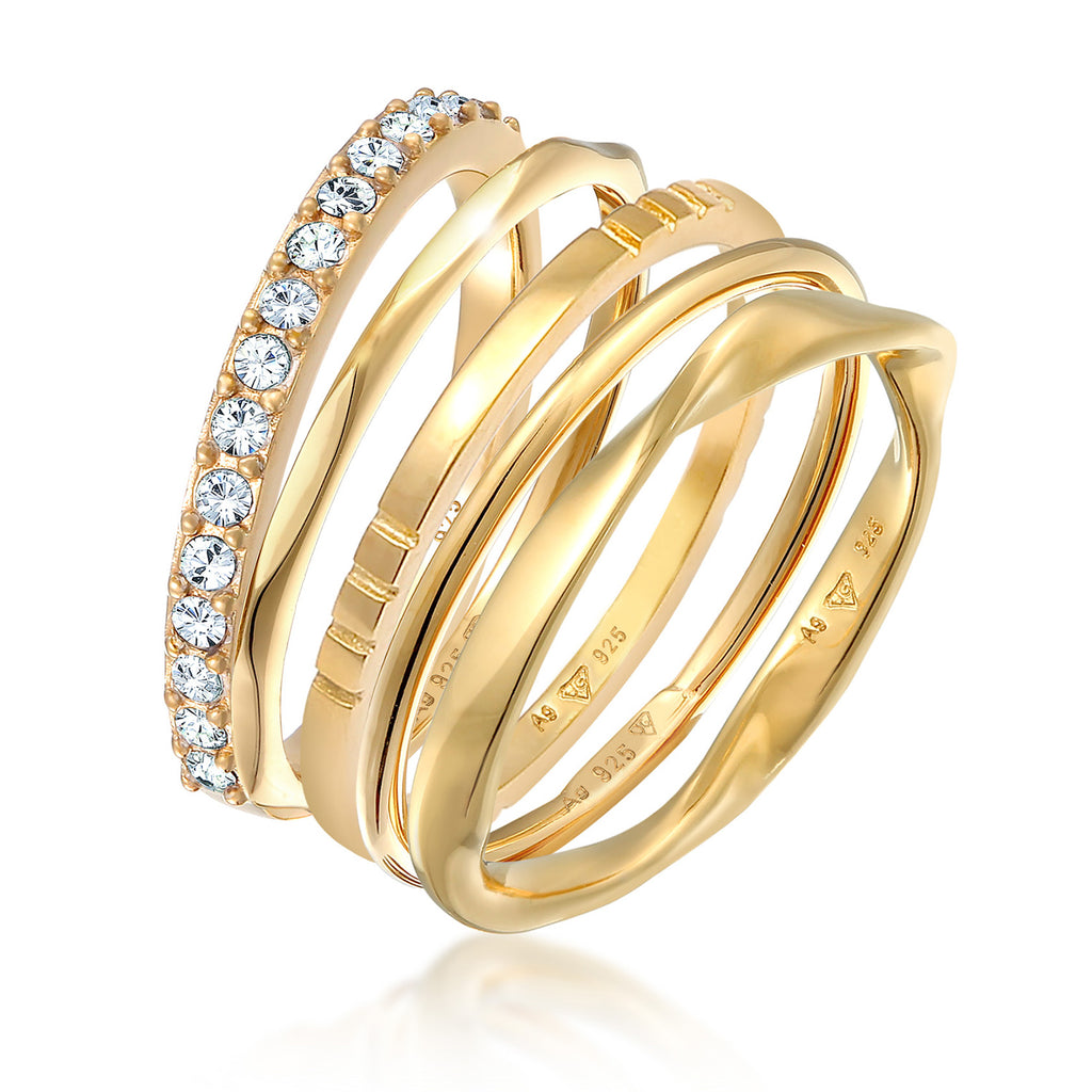Gold - Elli | Ultimate Crystal Ring Set 925 Silver Gold Plated – Embellished with Crystals by Swarovski®