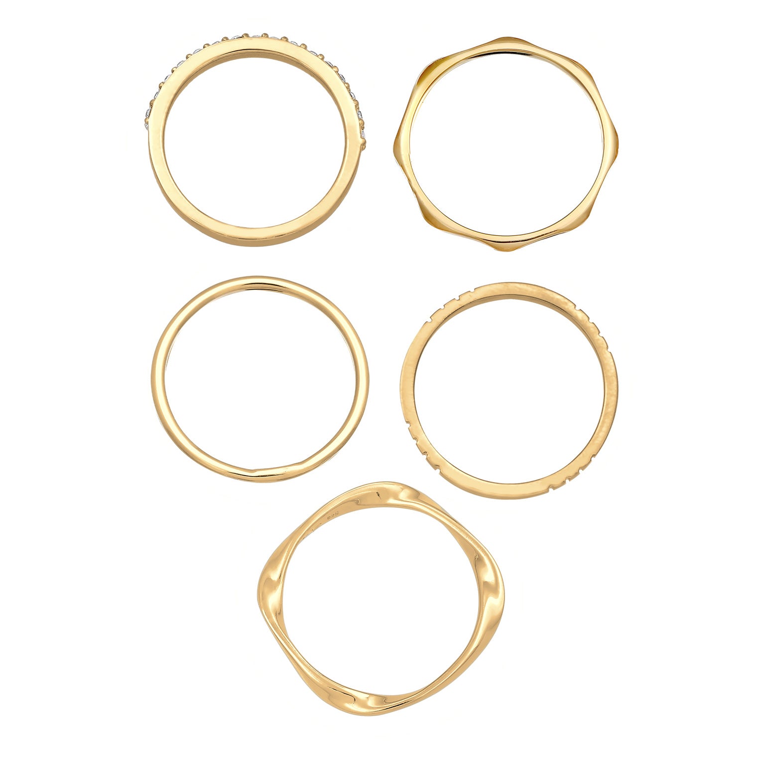 Gold Cincin Perhiasan Perak 925 Wanita Stacking Band Crystals Gold Plated