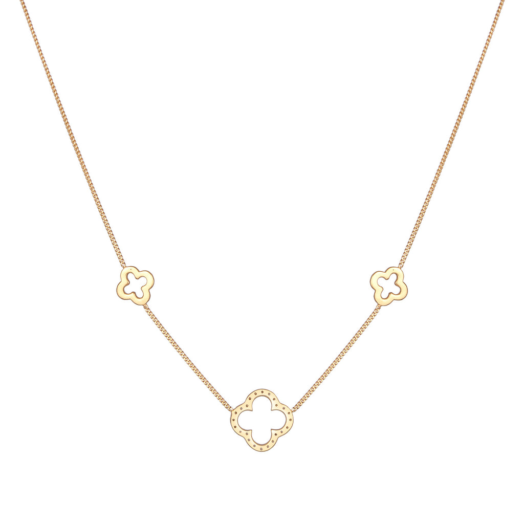 Gold Kalung Perhiasan Perak 925 Wanita Cloverleaf Symbol Luck Zirconia Gold Plated