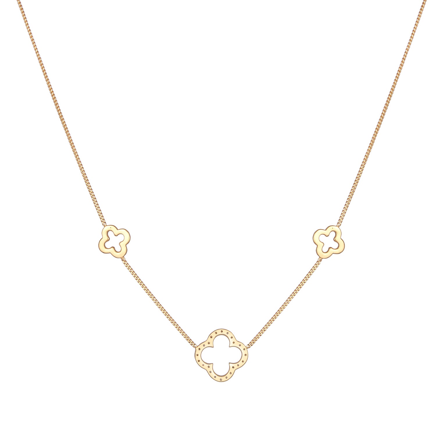 Gold Kalung Perhiasan Perak 925 Wanita Cloverleaf Symbol Luck Zirconia Gold Plated