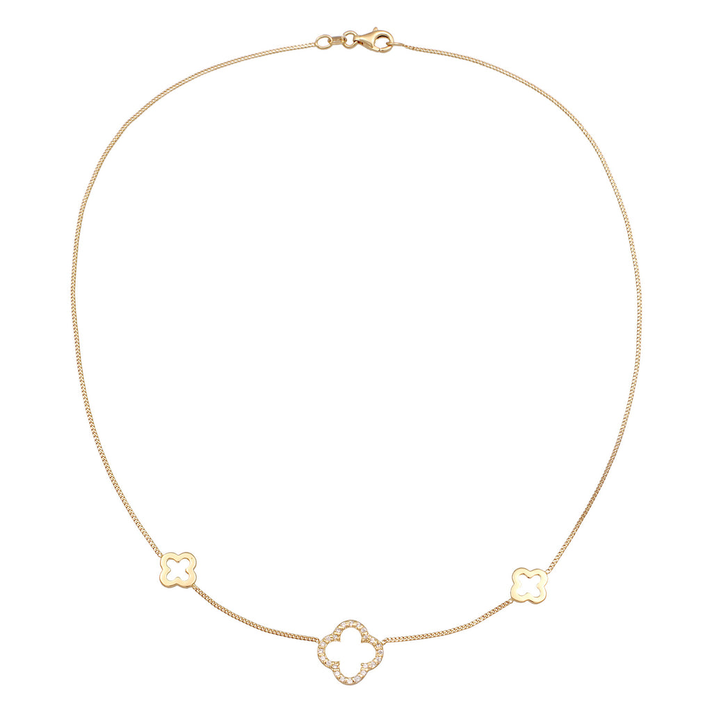 Gold Kalung Perhiasan Perak 925 Wanita Cloverleaf Symbol Luck Zirconia Gold Plated