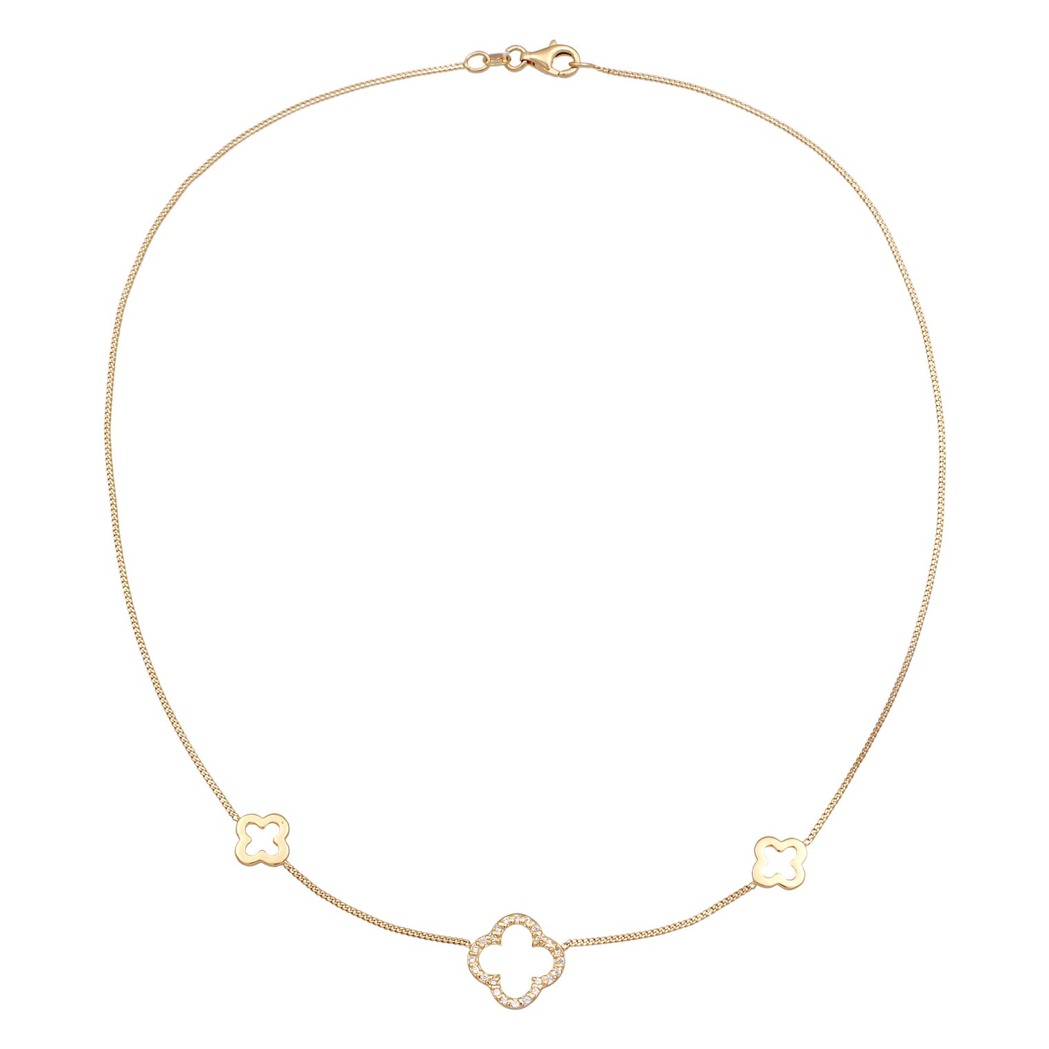 Gold Kalung Perhiasan Perak 925 Wanita Cloverleaf Symbol Luck Zirconia Gold Plated