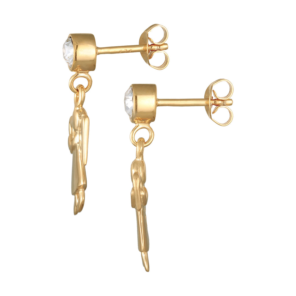 Gold Perhiasan Wanita Perak Asli - Silver Anting Ear Hanger Angel Heart Crystals Gold Plated