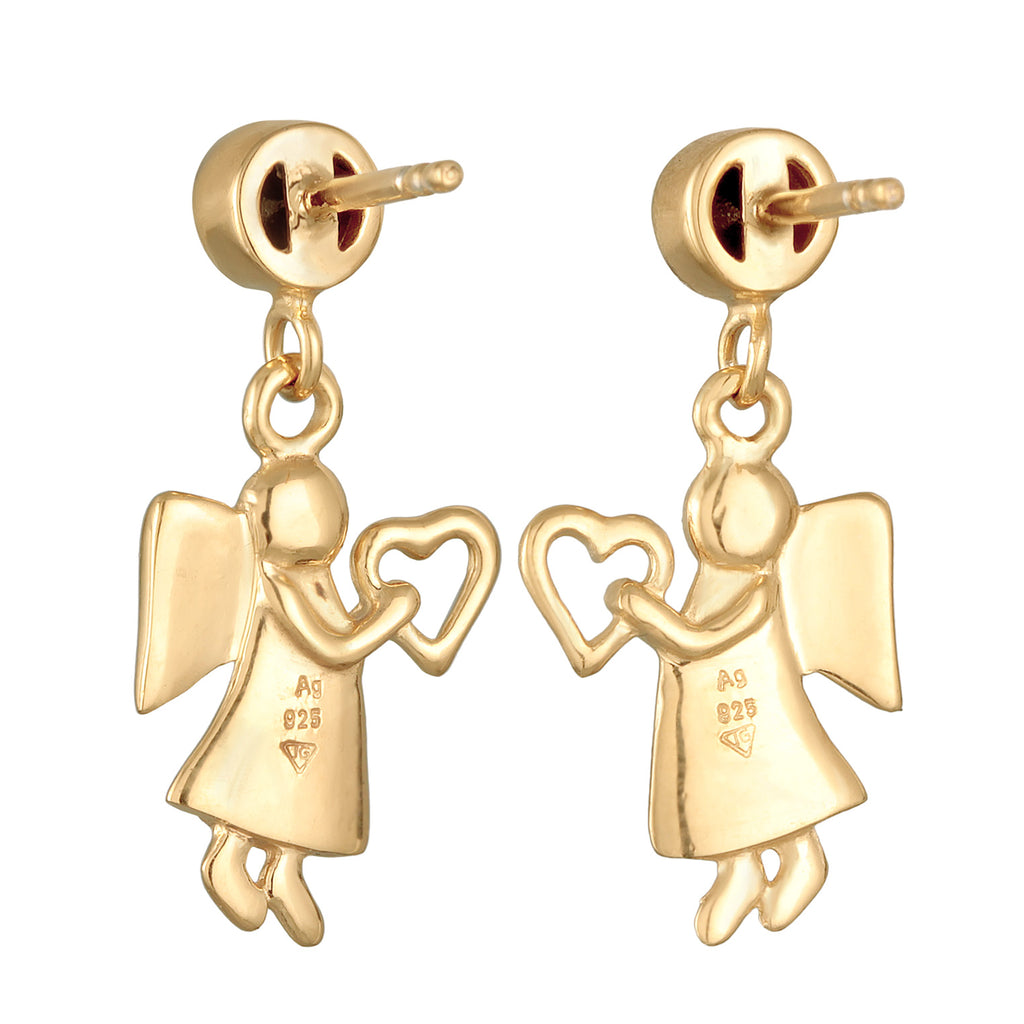 Gold Perhiasan Wanita Perak Asli - Silver Anting Ear Hanger Angel Heart Crystals Gold Plated