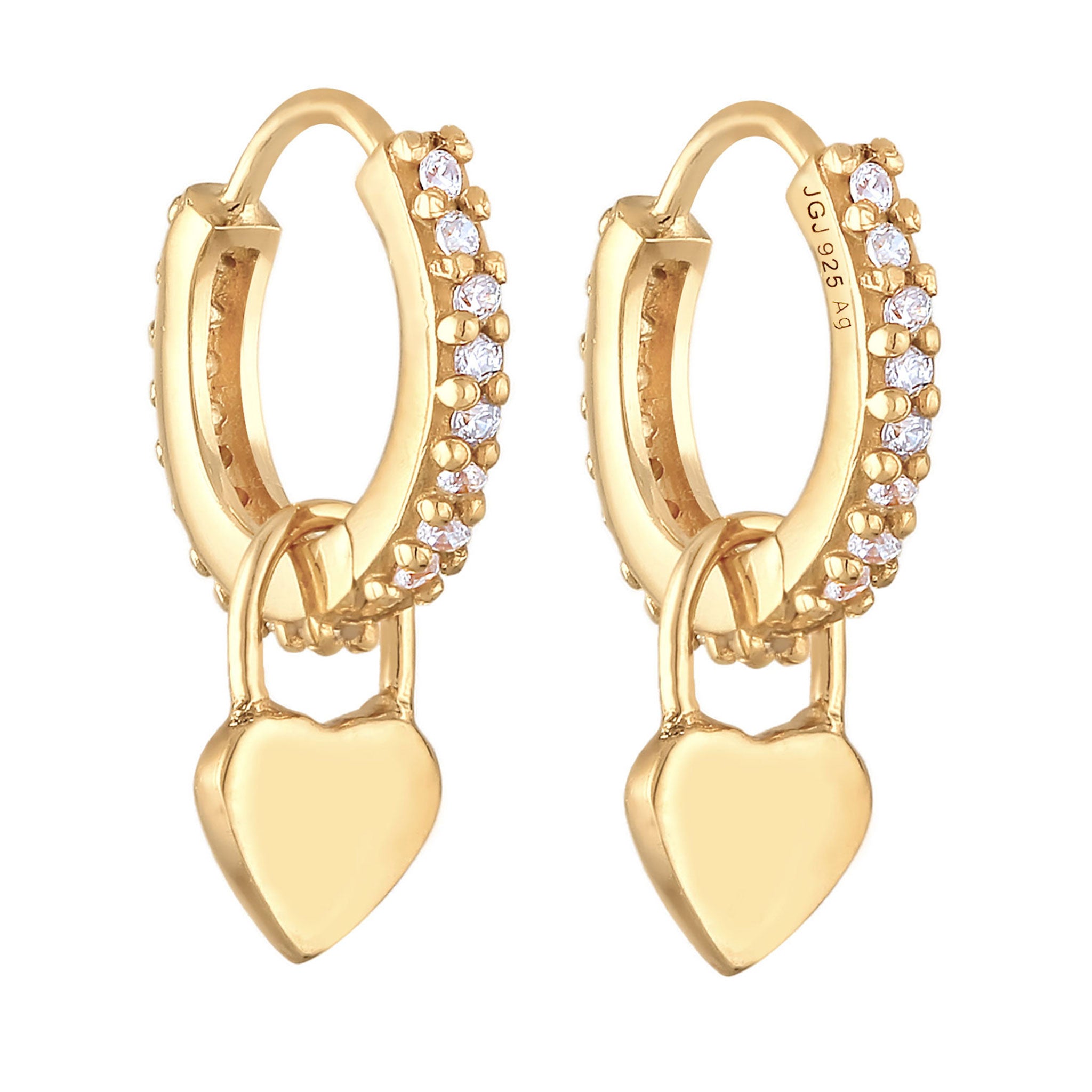 Pink Perhiasan Wanita Perak Asli - Silver Anting Creoles Heart Pendant Pink Enamel And Zirconia Gold Plated