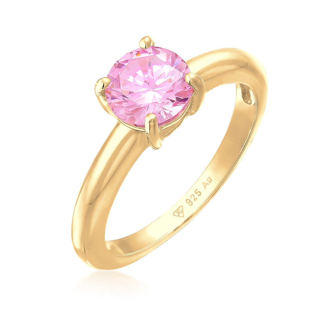 Rose - Elli | Pink Zirconia Cocktail Ring 925 Silver Gold Plated