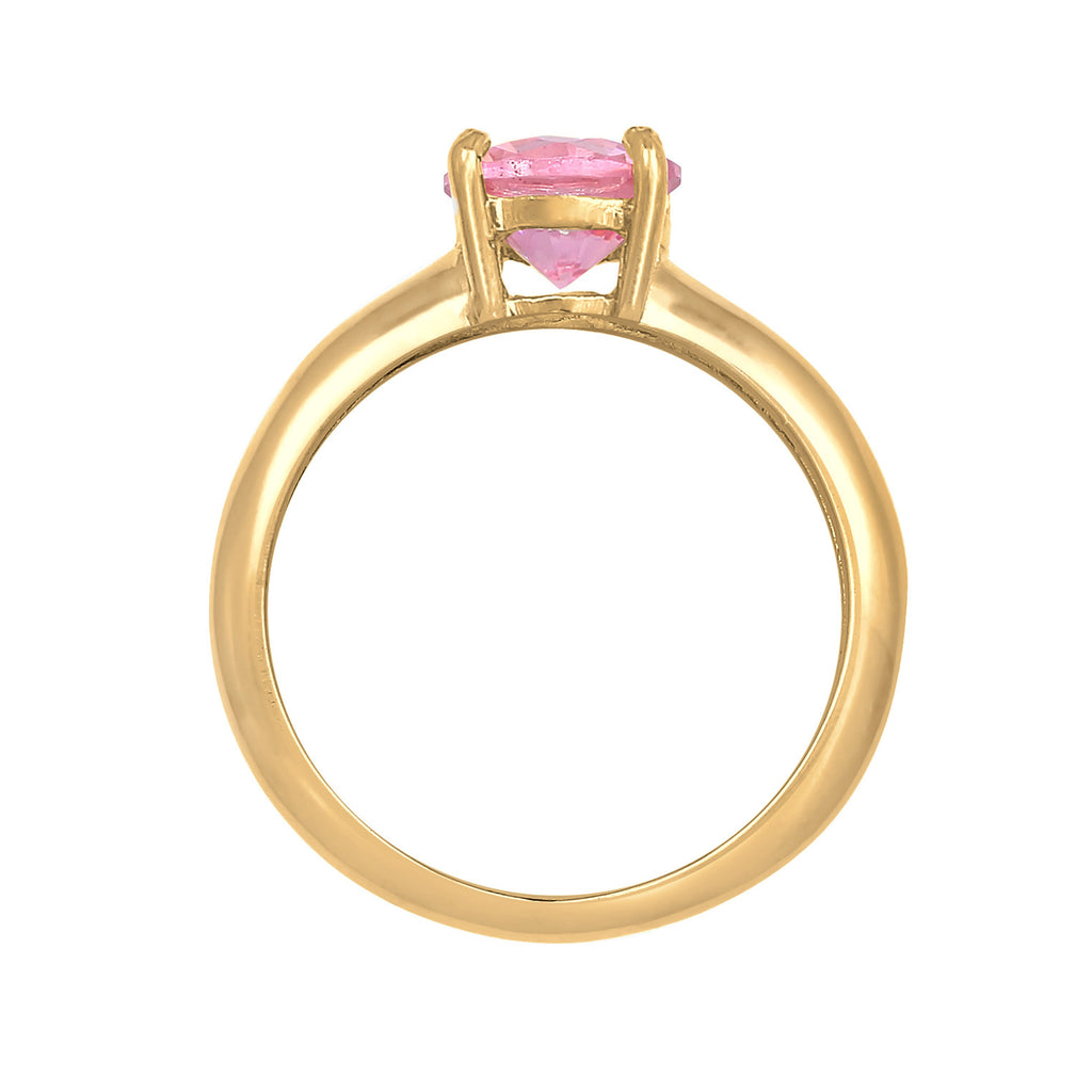 Ring Solitaire Classic Zirconia Crystal Pink 925 Sterling Silver Gold Plated