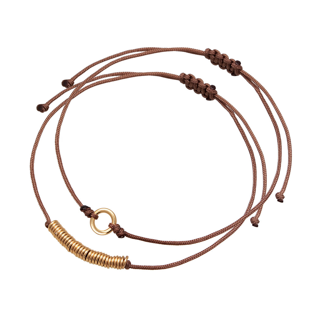 Brown Perhiasan Wanita Perak Asli - Silver Gelang 2 Beads Circle Nylon Gold Plated