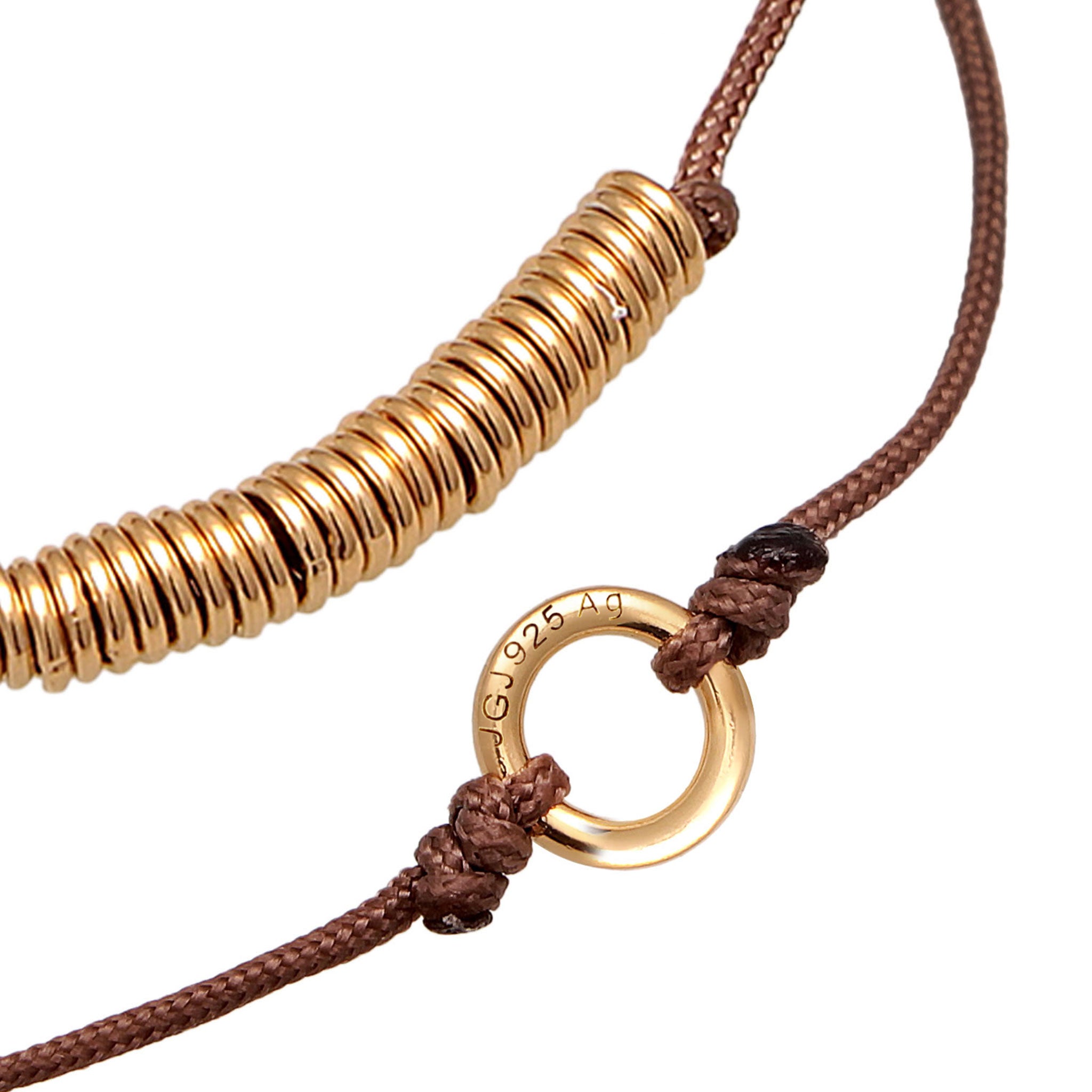 Brown Perhiasan Wanita Perak Asli - Silver Gelang 2 Beads Circle Nylon Gold Plated
