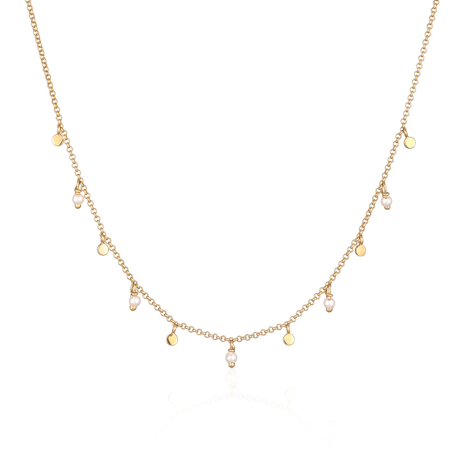 Kalung perak 925 lapis emas dengan plate pearls elegan Elli Jewelry