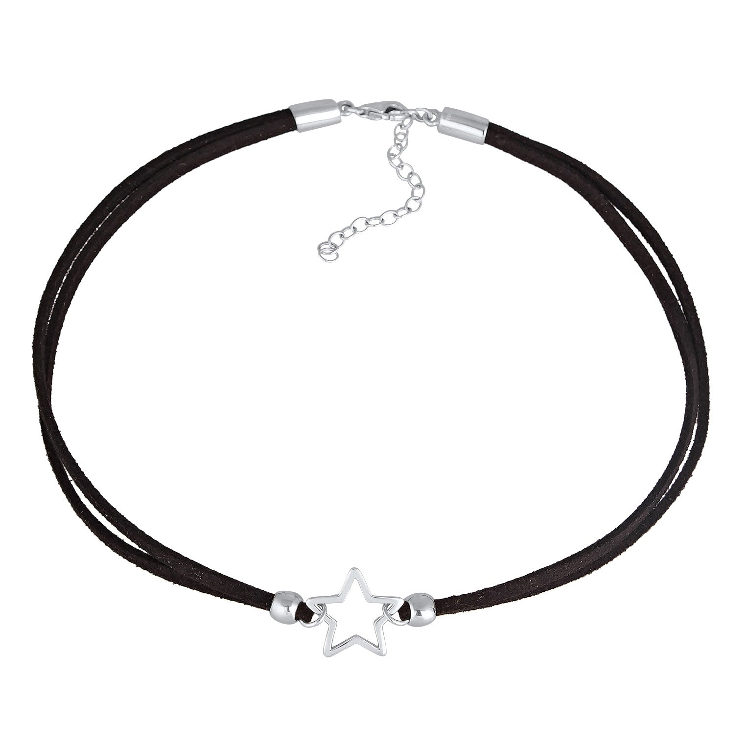 Silver Kalung Perhiasan Perak 925 Wanita Choker Star Pendant Faux Leather