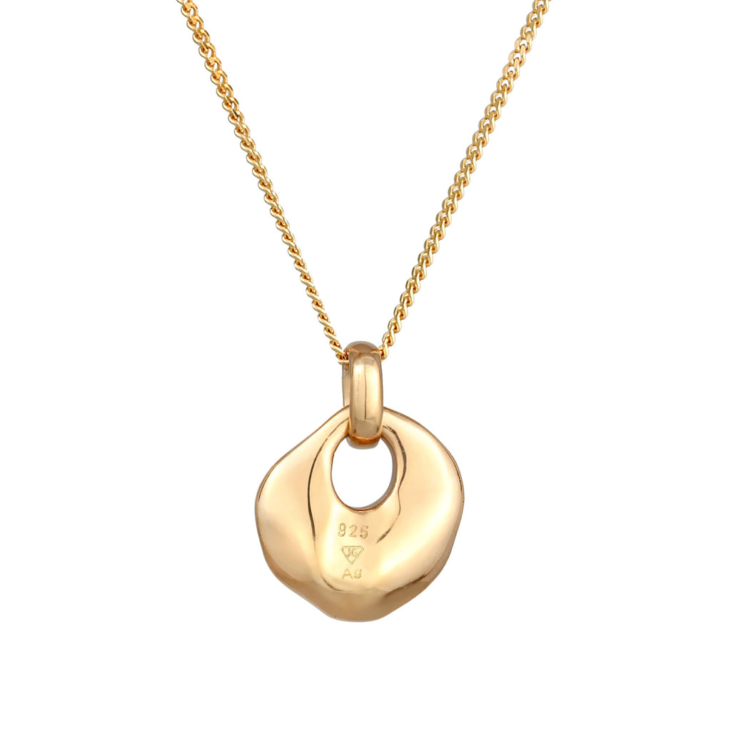 Gold Kalung Perhiasan Perak 925 Wanita Disc Pendant Organic Design Gold Plated