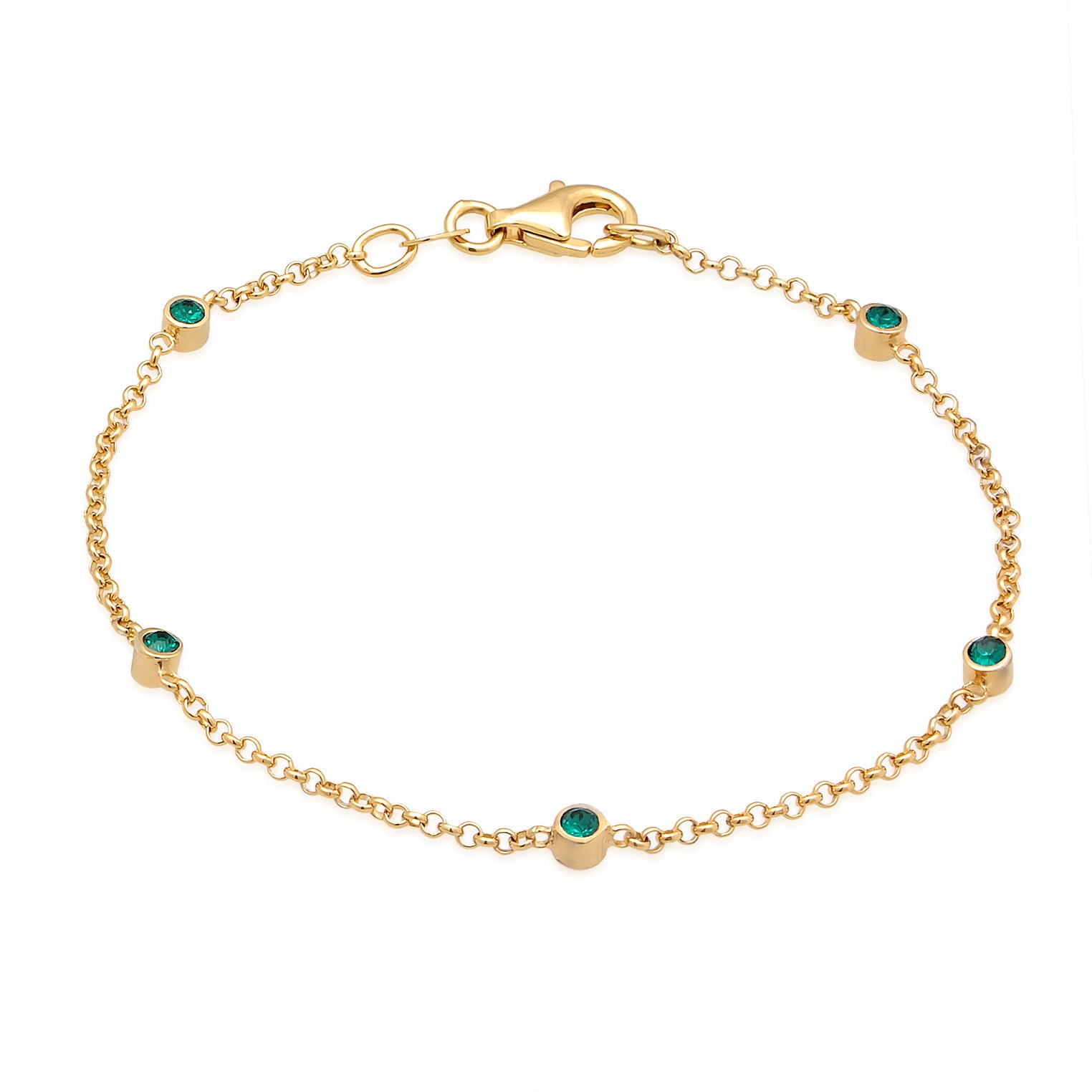Green Perhiasan Wanita Perak Asli - Silver Gelang Basic Filigree Combinable Crystals Green Gold Plated