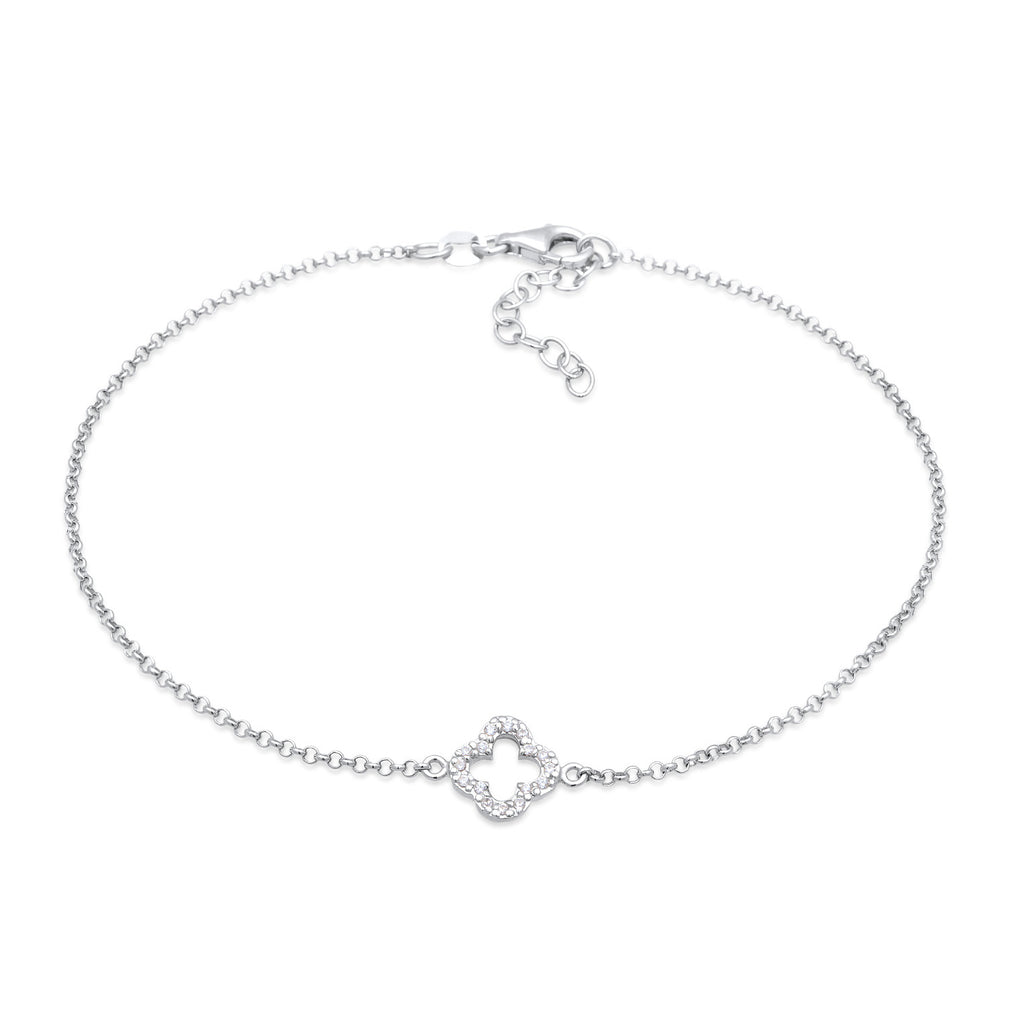 Silver Perhiasan Wanita Perak Asli - Silver Anklet Cloverleaf Pendant Lucky Charm Zirconia