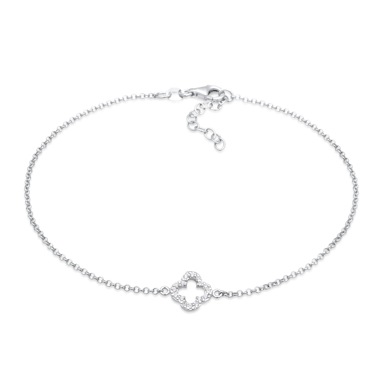 Silver Perhiasan Wanita Perak Asli - Silver Anklet Cloverleaf Pendant Lucky Charm Zirconia