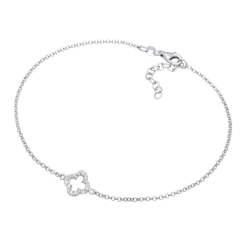 Silver Perhiasan Wanita Perak Asli - Silver Anklet Cloverleaf Pendant Lucky Charm Zirconia