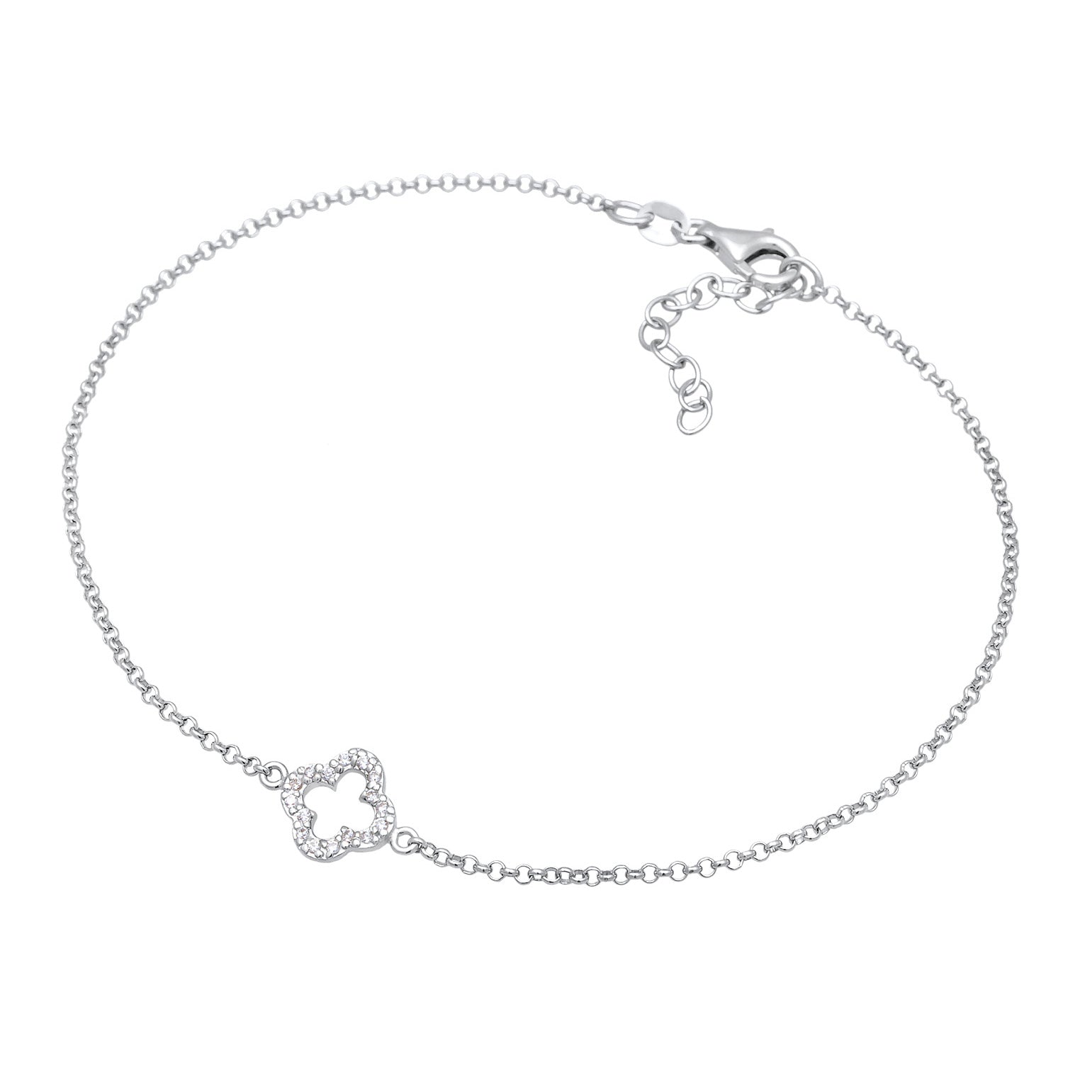 Silver Perhiasan Wanita Perak Asli - Silver Anklet Cloverleaf Pendant Lucky Charm Zirconia