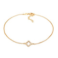 Cloverleaf Lucky Charm Anklet 925 Silver Gold Plated White Zirconia