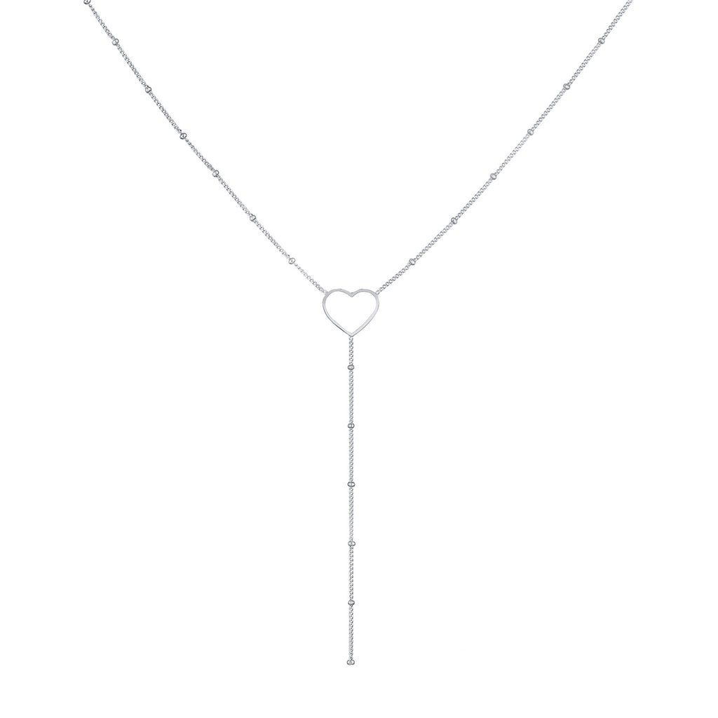 Silver Kalung Perhiasan Perak 925 Wanita Y-Chain Heart Balls