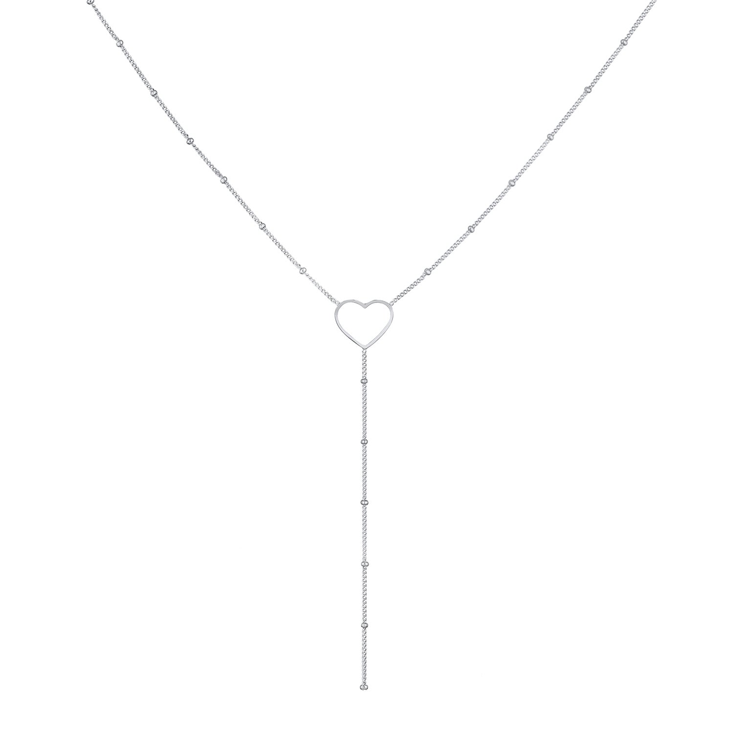 Silver Kalung Perhiasan Perak 925 Wanita Y-Chain Heart Balls