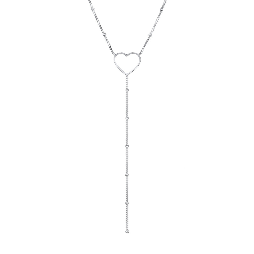 Silver Kalung Perhiasan Perak 925 Wanita Y-Chain Heart Balls