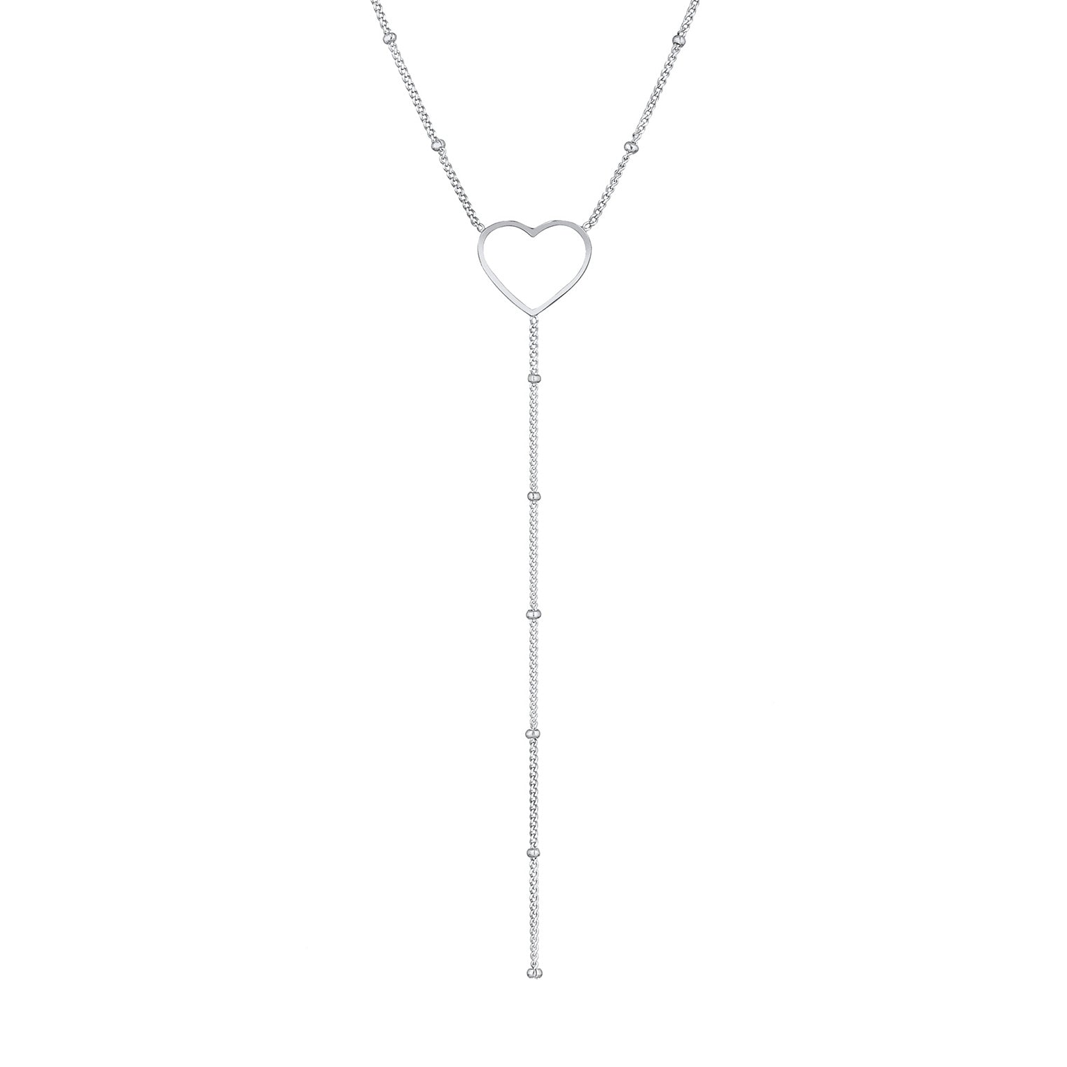 Silver Kalung Perhiasan Perak 925 Wanita Y-Chain Heart Balls