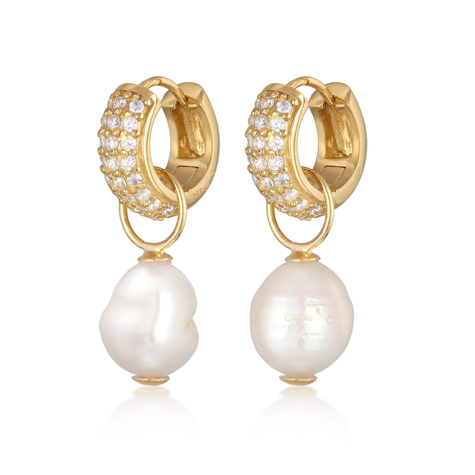 Gold Perhiasan Wanita Perak Asli - Silver Anting Creole Ziconia And Freshwater Pearl Gold Plated