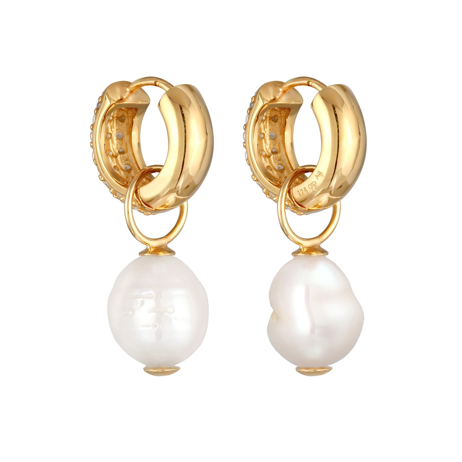 Gold Perhiasan Wanita Perak Asli - Silver Anting Creole Ziconia And Freshwater Pearl Gold Plated
