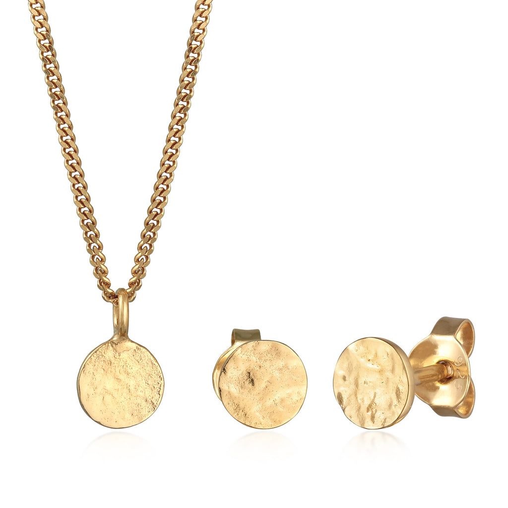 Gold Set Perhiasan Perak 925 Wanita Pendant Platelet Set Stud Gold Plated
