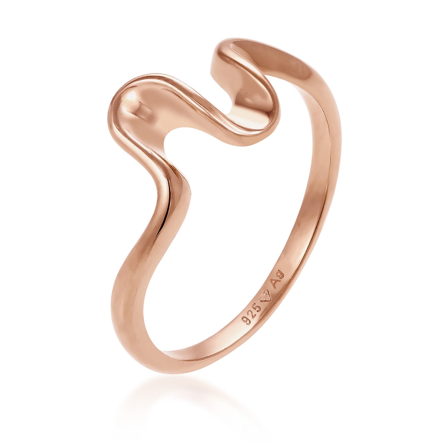 Rosegold Perhiasan Wanita Perak Asli - Silver Cincin Waves Look Rose Gold Plated